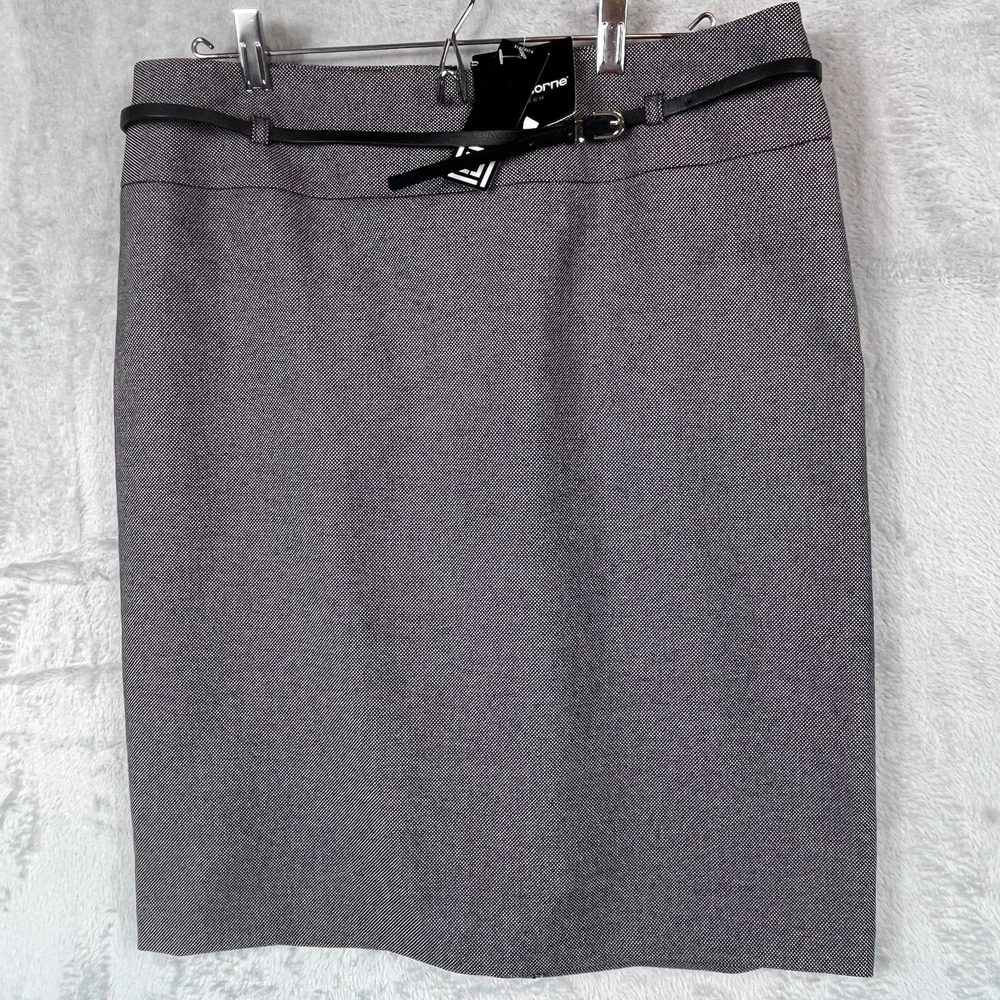 Liz Claiborne Women 12 Black White Pencil Skirt Lined Belted Career Workwear NWT